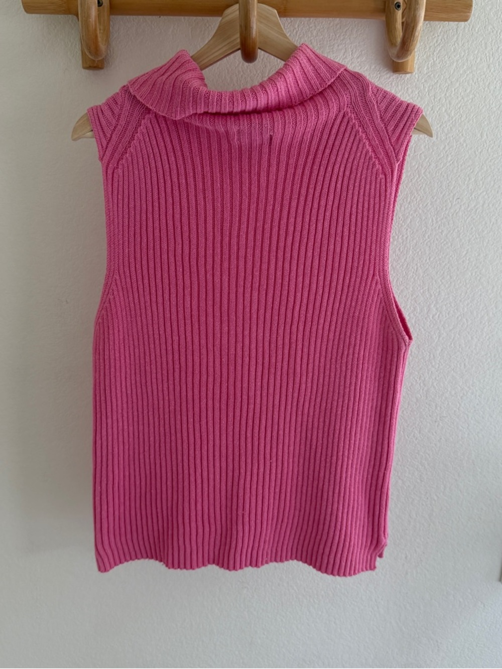 BASIC EDITIONS Y2K vintage Pink mockneck turtleneck sweater sleeveless rib knit - Picture 3 of 5